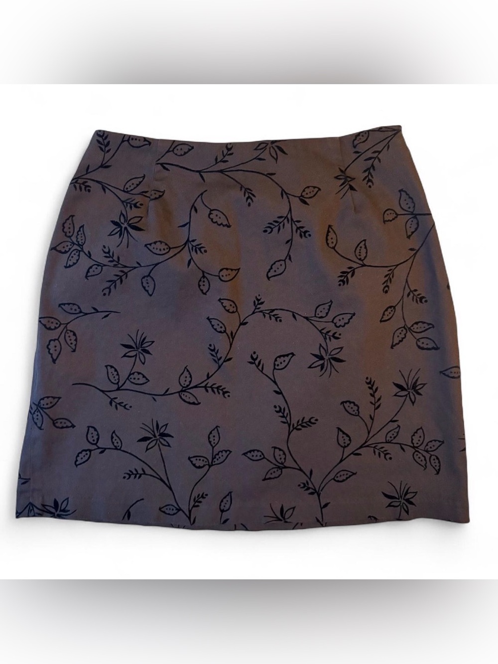 Brown Black Floral Vine Mini Skirt Side Zipper Sz 8 Vintage Y2K